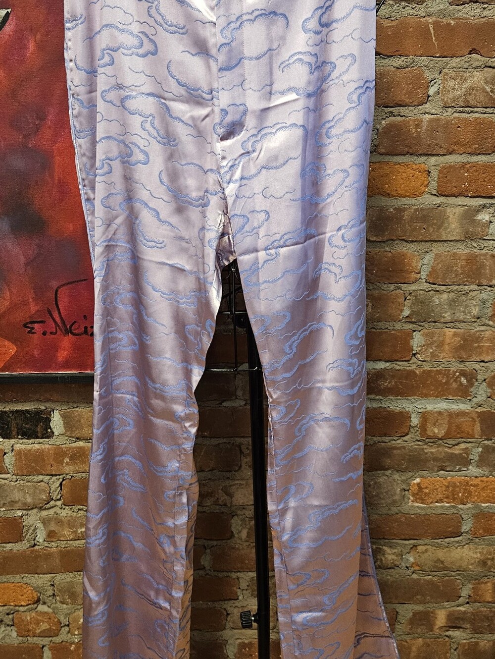 Elevated Asian Street Wear NY Satin Pants with Cloud Jacquard &  Open Lower Leg